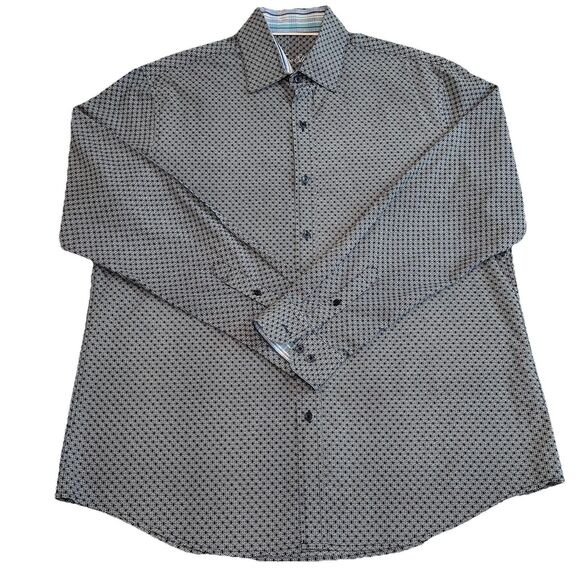 Tasso Elba Men's Geometric Print 100% Cotton Button Down Long Sleeves L - Picture 2 of 8